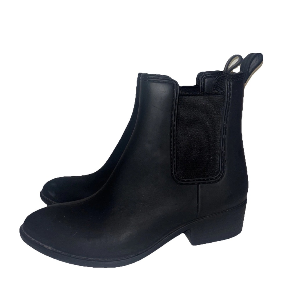 Jeffrey Campbell Play Black Matte Rubber Chelsea Rain Boots Ankle Size 8